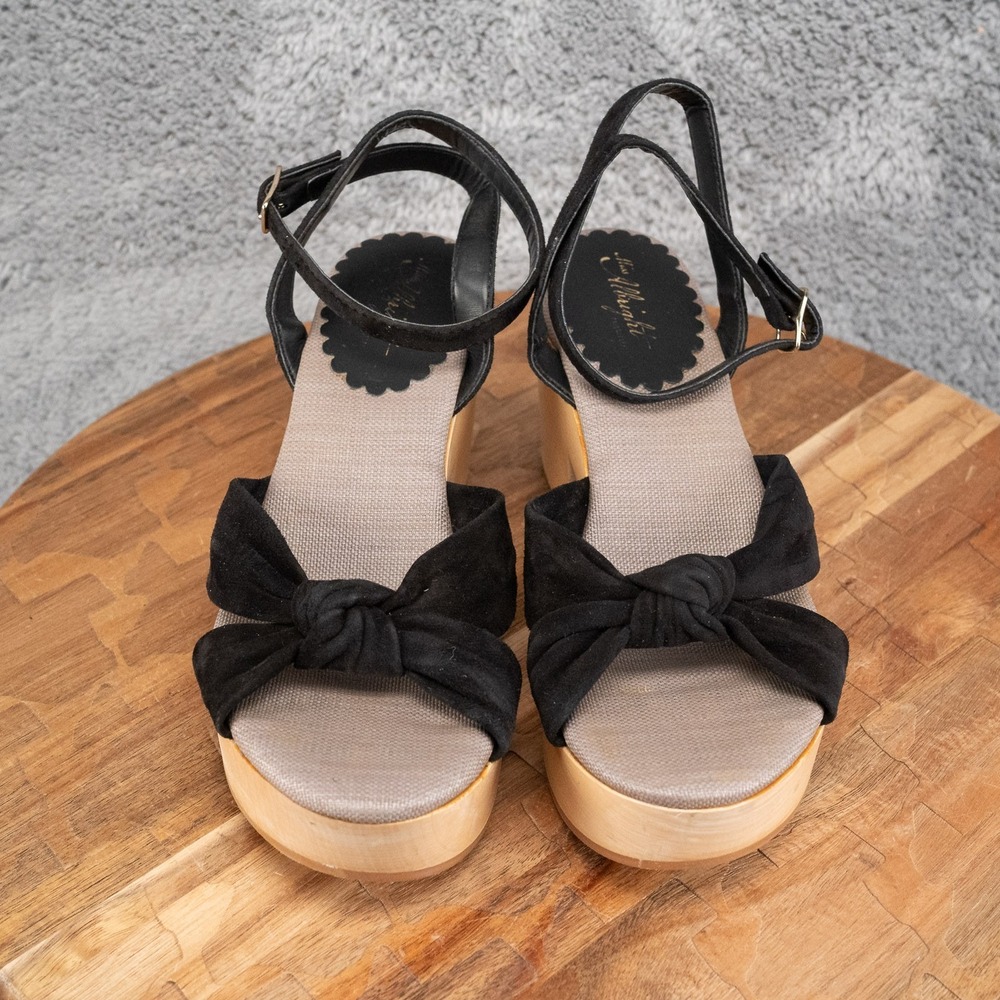Miss Albright‎ Philadelphia Womens Black Wooden Heels Sz 6 - Picture 2 of 7